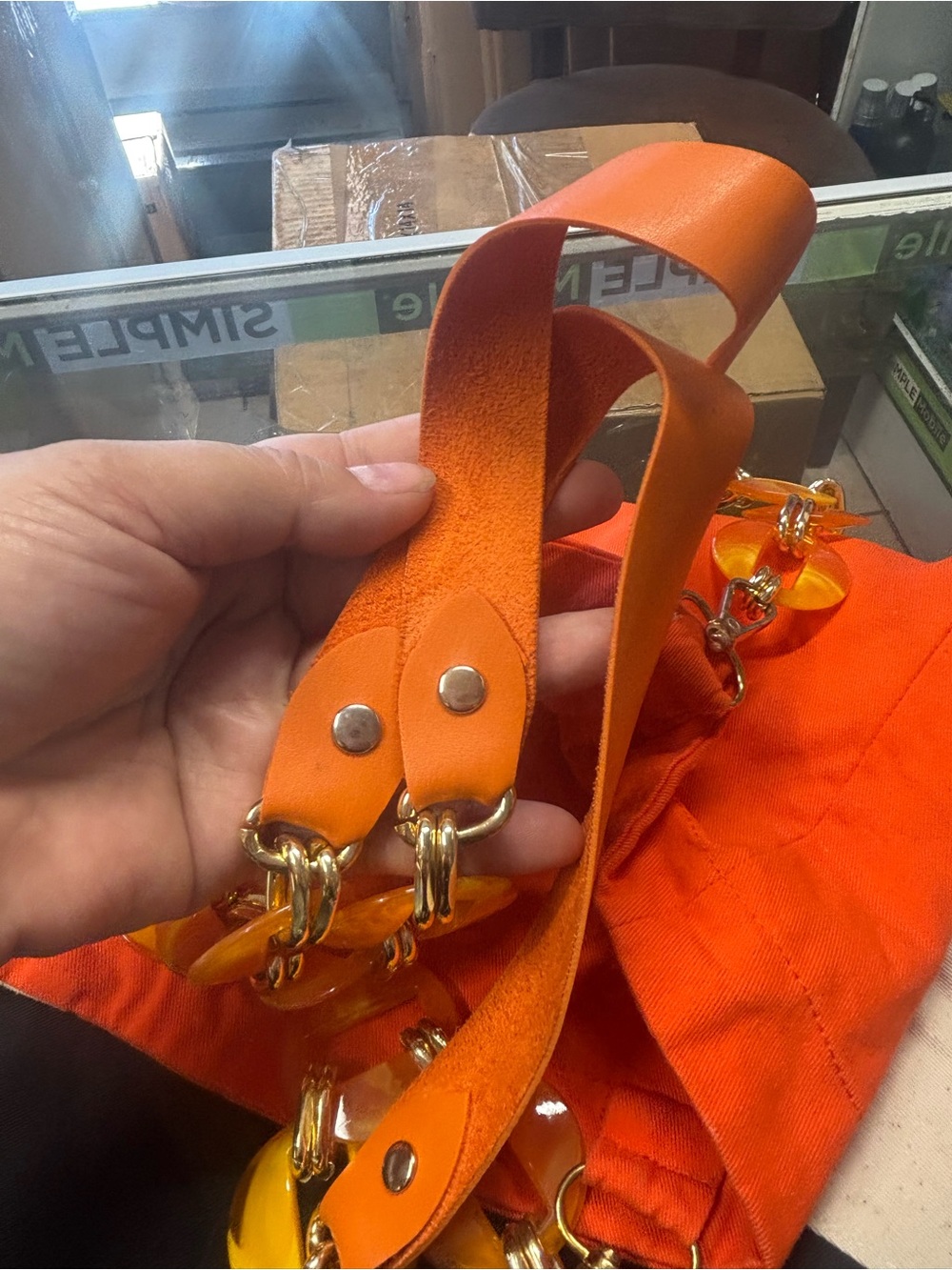 Orange Women's Chain-Detail Shoulder Strap Bag